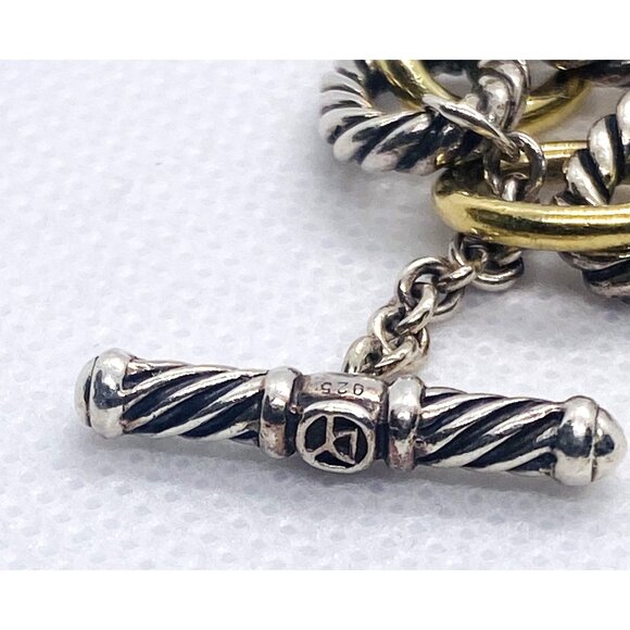 David Yurman 18K 750 925 Sterling Silver Oval Link Toggle Bracelet - Picture 8 of 12